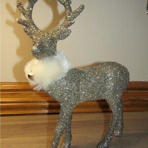 Glittering Silver Reindeer Holiday Decoration